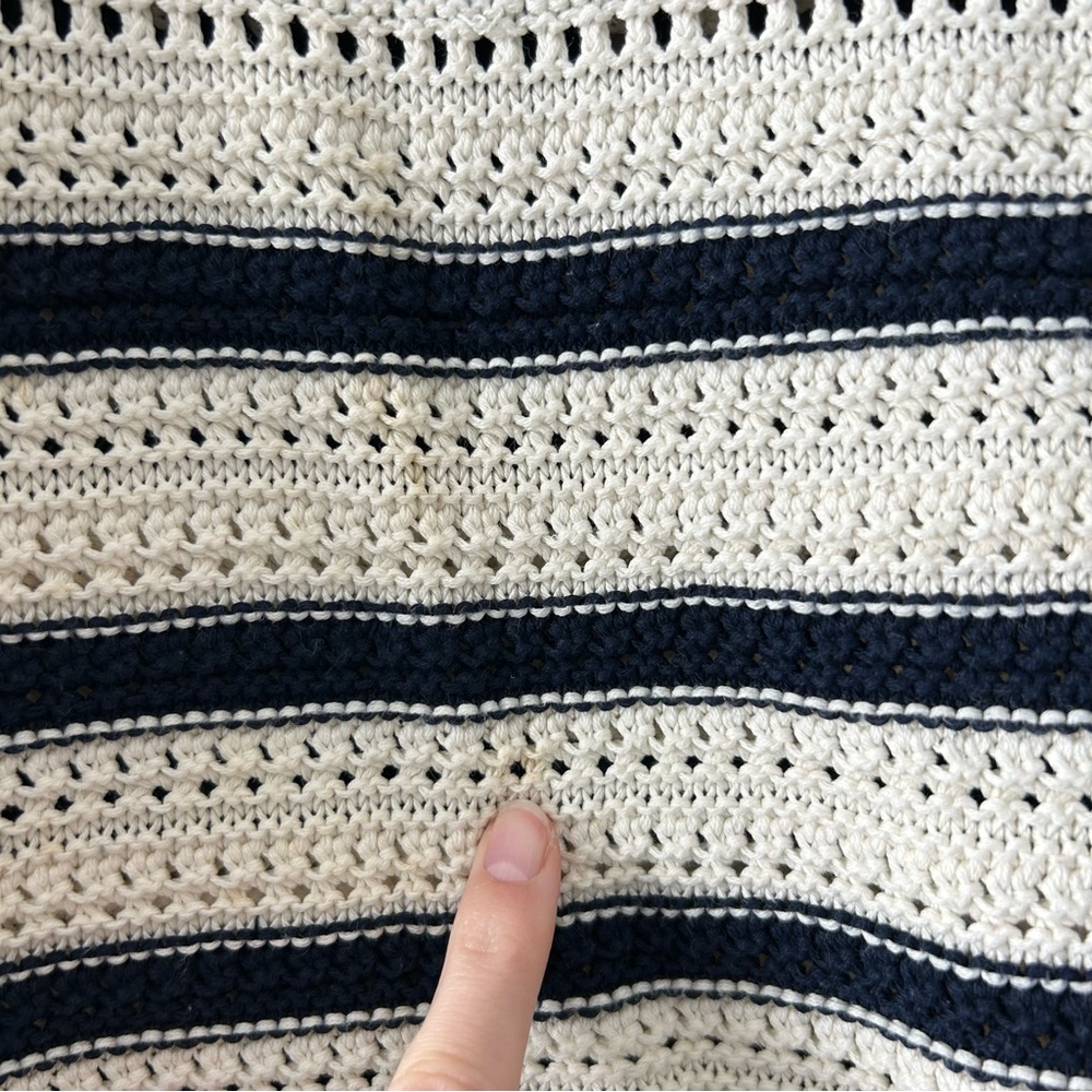 La Ligne Striped Pointelle Pullover Knit Sweater Cream/Blue Size Small - Picture 5 of 12